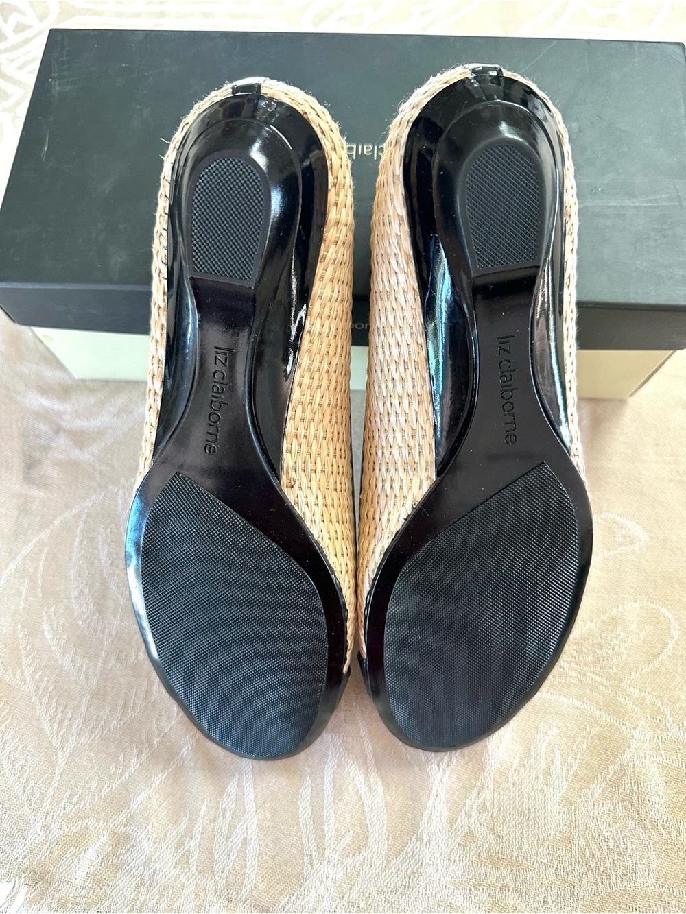 Liz Claiborne Aleya Woven Raffia Ballet Flats Natural Black Size 9M NWT - Picture 5 of 5